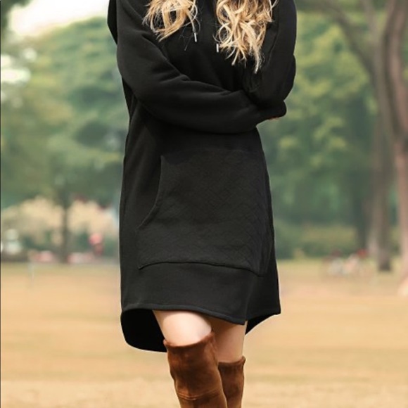 NEW•1X-2X•BETH HOODED BLACK SWEATSHIRT DRESS•NWT - Picture 3 of 14